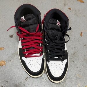 Jordan High-Top Sneakers in Black, White & Red